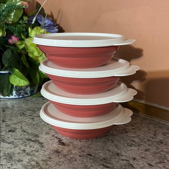 Collapsible Red Food Storage Bowls with Lids - Picture 1 of 5